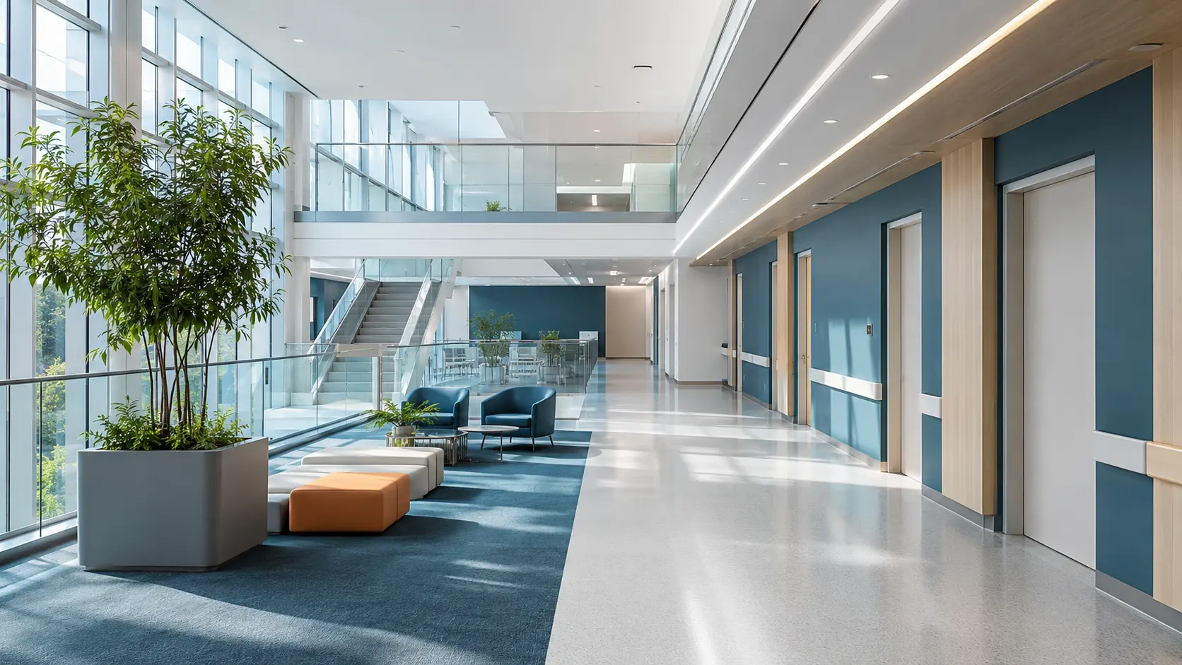 Modern hospital environment representing healthcare access